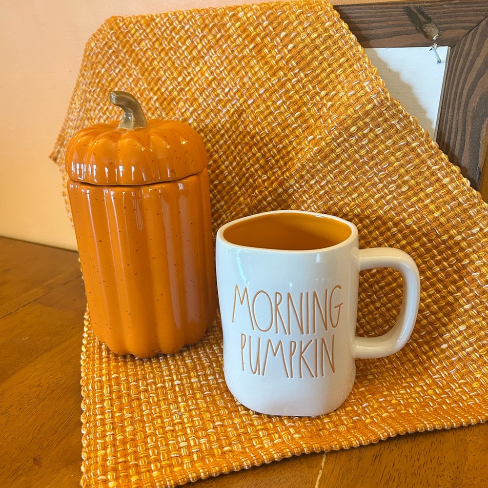 💚💚5/25💚💚 Rae Dunn Morning Pumpkin Ceramic Mug and Pumpkin Canister